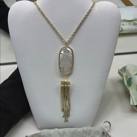 Kendra Scott Gold Necklace with White Stone Pendant 30 Inch Chain Like Nee